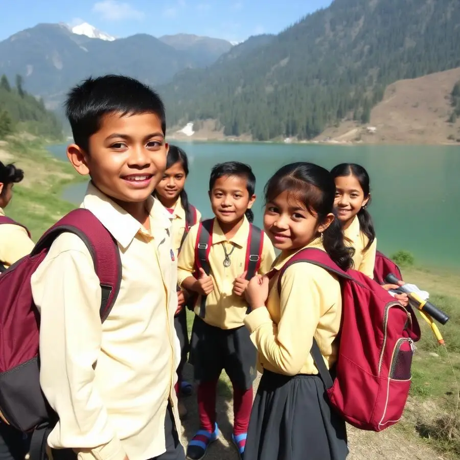Educational excursion near a Himalayan lake