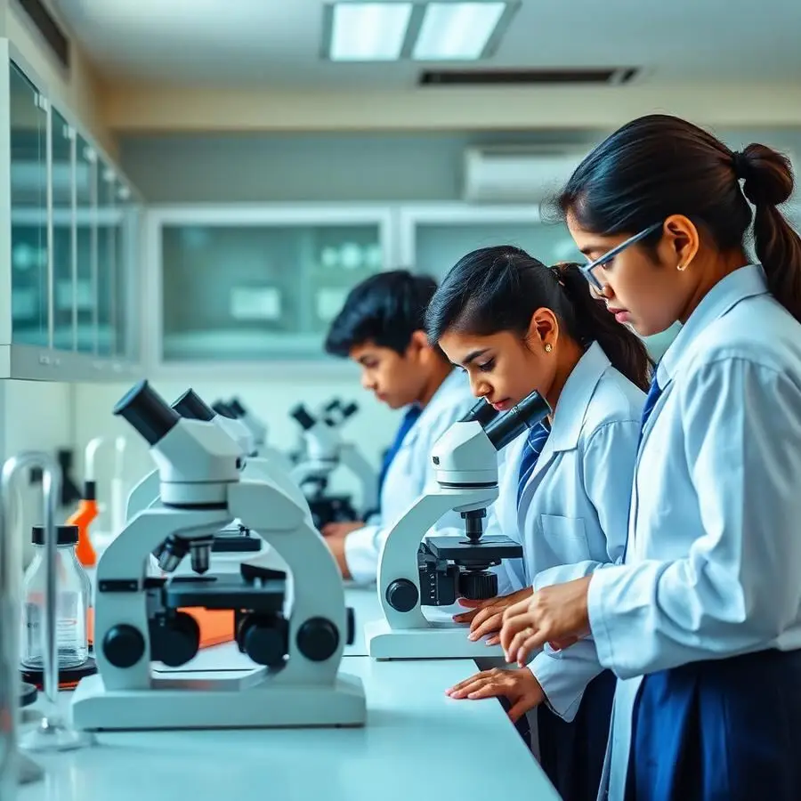 Students working in the modern science laboratory