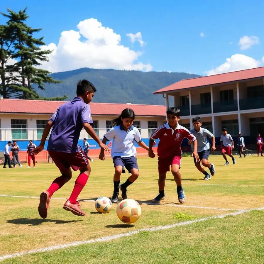 Students playing football during sports meet